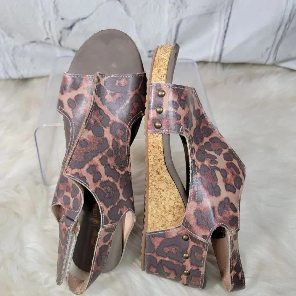 Jolimall Womens 9 Leopard Print Brown Wedge Summer Sandals Casual Comfy‎ Padded